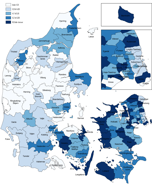 Figur 3 - Fordeling af sygefraværsdagsværk i kommunerne - 2022