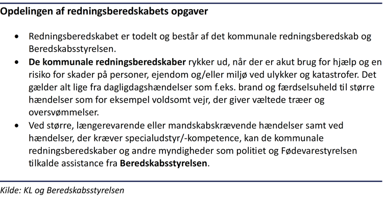 Faktaboks om opdelingen af redningsberedskabets opgaver