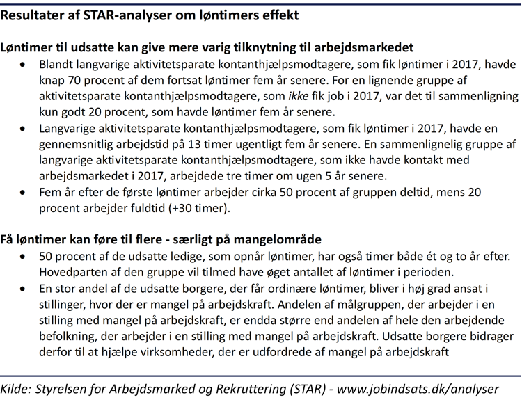 7 – Faktaboks med hovedresultaterne af STAR’s analyser af løntimers effekt