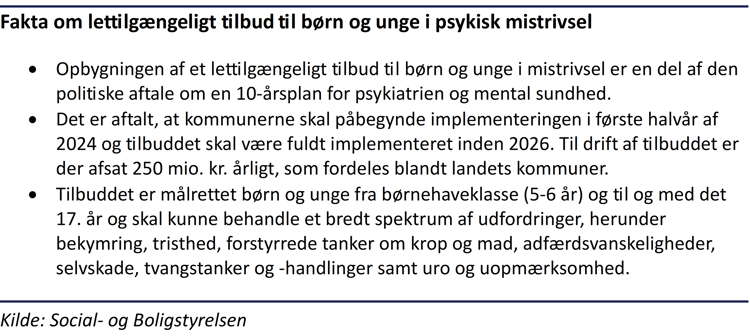 Faktaboks om lettilgængelige tilbud til børn og unge i psykisk mistrivsel