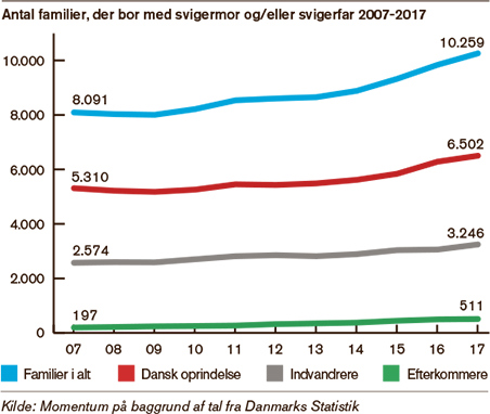 Antal familier, der bor med svigermor og/eller svigerfar 2007-2017